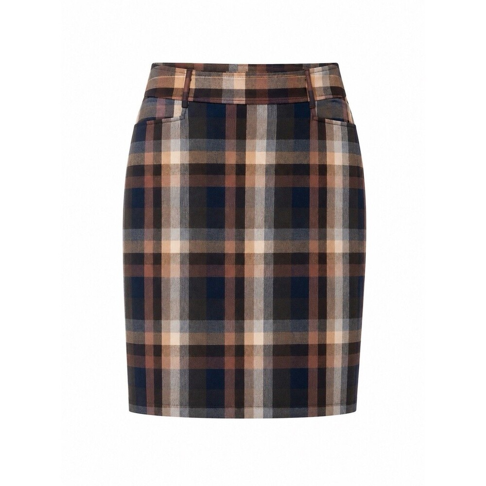 IOZ & ALI Women’s Plaid Pencil Skirt Size 14 Brown Blue Career Office Classic